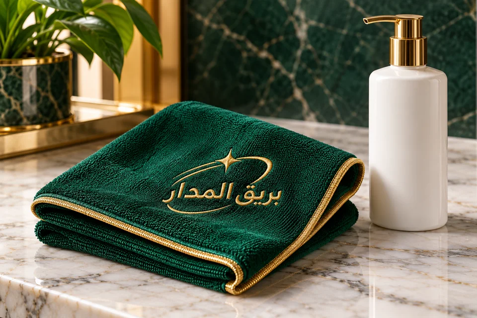 تصور أدوات عناية تحمل هوية بريق المدار